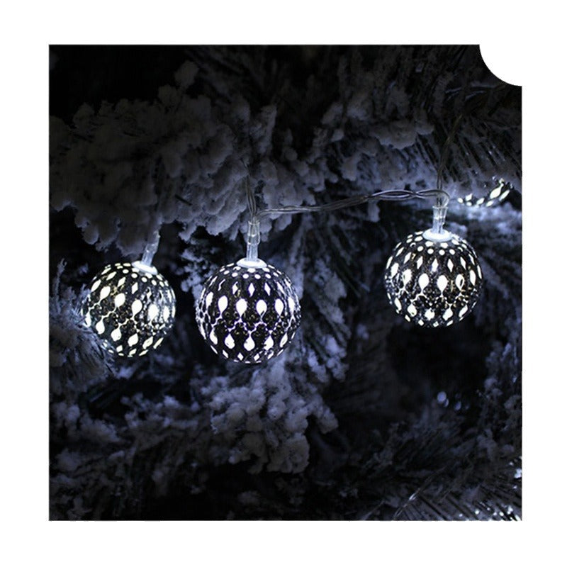 Morocco ball LED string light Christmas wrought iron ball decorative light string waterproof battery box iron ball star small lantern