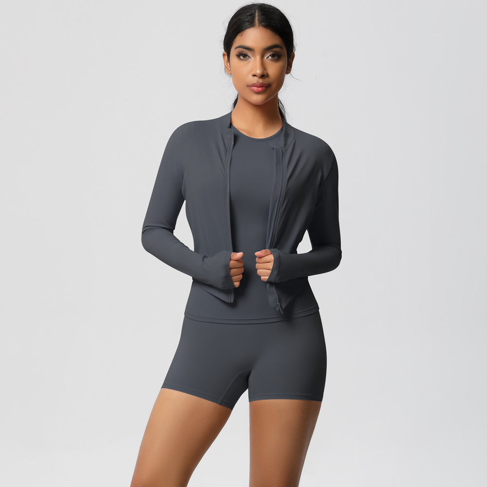 New arrival: barely-there brushed solid color outerwear with casual yoga set - perfect for outdoor running, sports, and fitness (3-piece set)