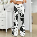 In stock-53357#  cross-border fashion and versatile women's cow print v-waist elastic flared pants