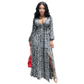 autumn new arrivals: european and american style fashionable sexy hollow-out flowy beach dress with python print slit maxi skirt