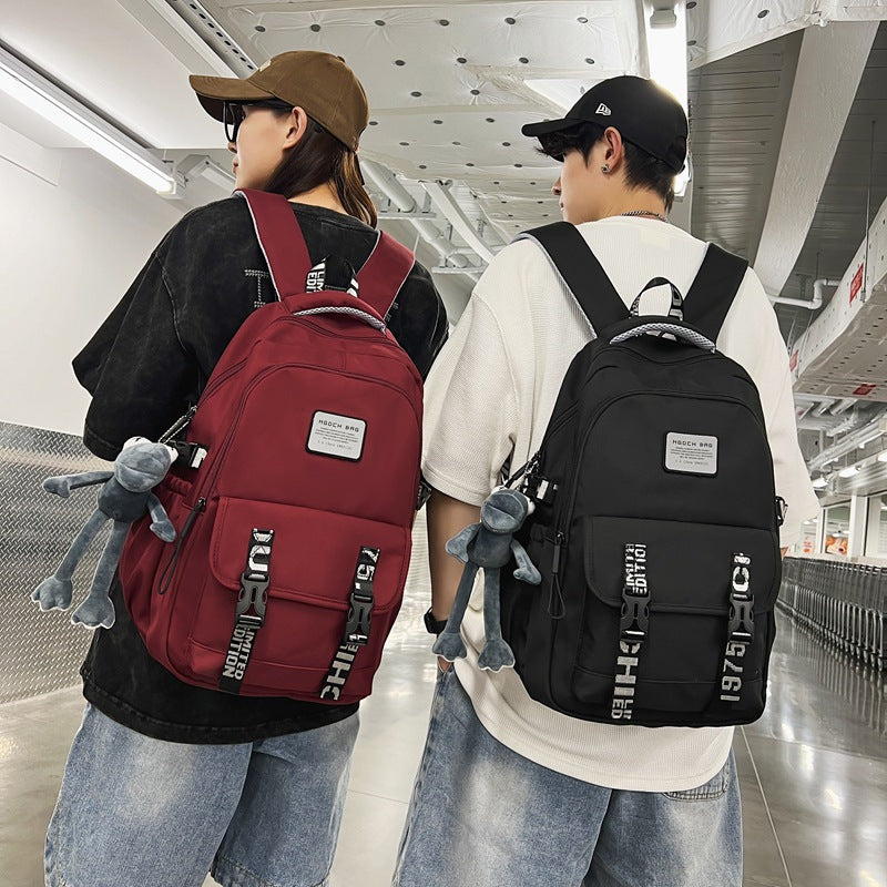 School bag for boys, junior high school students, large-capacity lightweight backpack, simple texture backpack, night safety reflective backpack