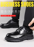 Men's leather dress shoes - breathable, british style, business casual, textured sole, chunky sole, height increasing, black leather shoes for men, groom's wedding shoes