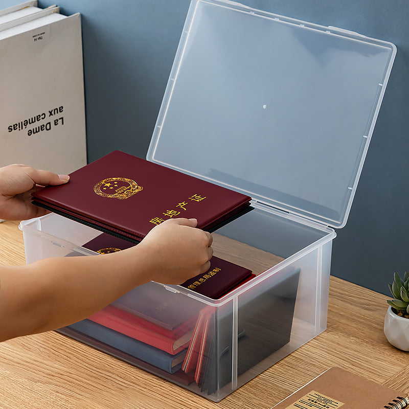 Desktop file storage box, transparent cover, can be stacked with honorary certificates, certificate storage box, desk good goods storage