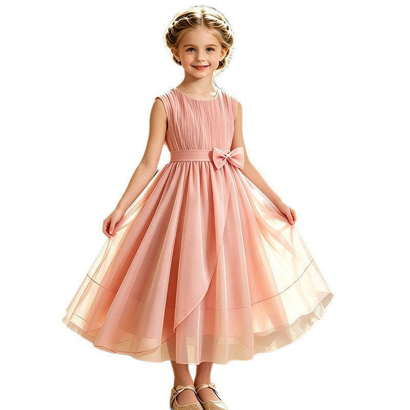 Girls' chiffon a-line dress - casual, slim-fit, perfect for everyday wear and vacation. ready-to-ship, cross-border e-commerce, children's clothing