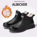 Men's rain boots - autumn/winter outdoor fishing waterproof short boots - men's non-slip kitchen/takeout water shoes - fleece-lined cotton boots
