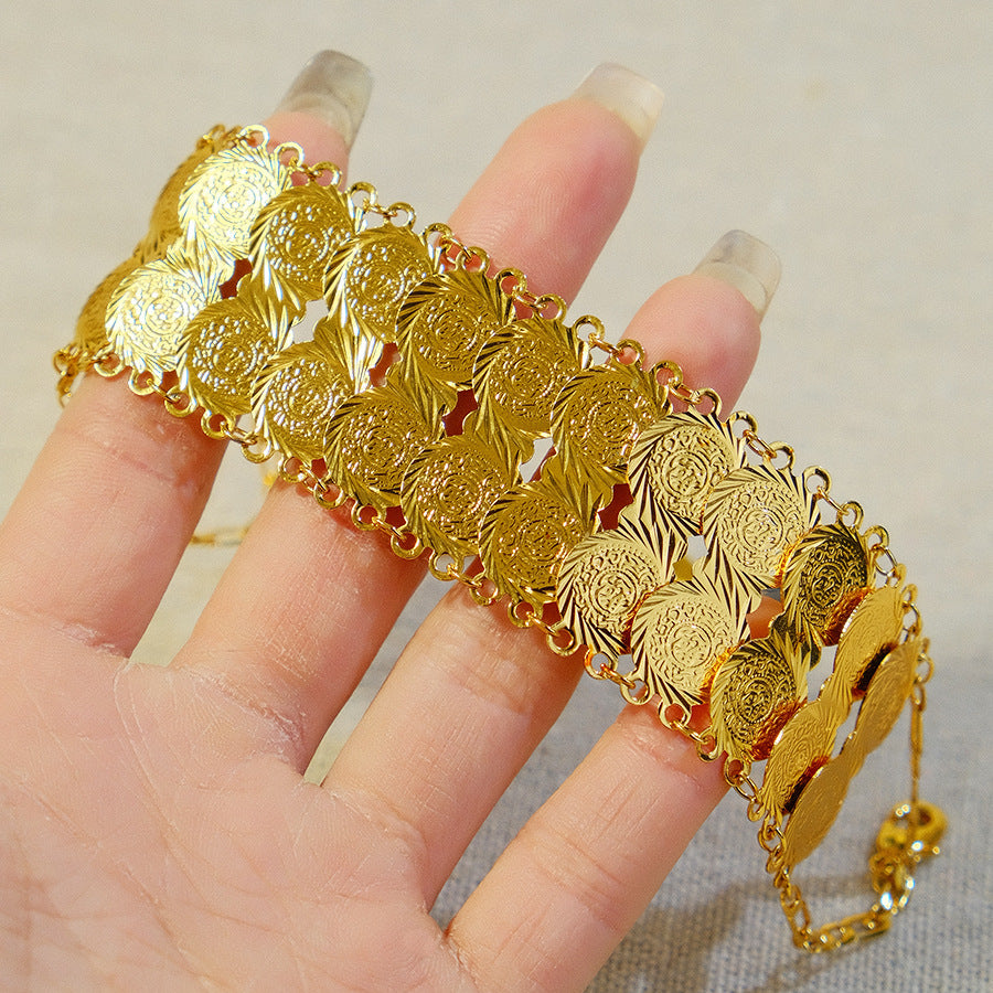 middle eastern luxury coin 3cm bracelet gold-plated copper jewelry accessories bridal wedding birthday gift