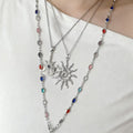 European and american cross-border sun pendant necklace, accessible luxury, high-end tassel eyes, long chain, colorful cold style clavicle chain