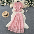 French chic lace bubble sleeve top & high-waisted midi skirt two-piece set -  summer slimming outfit