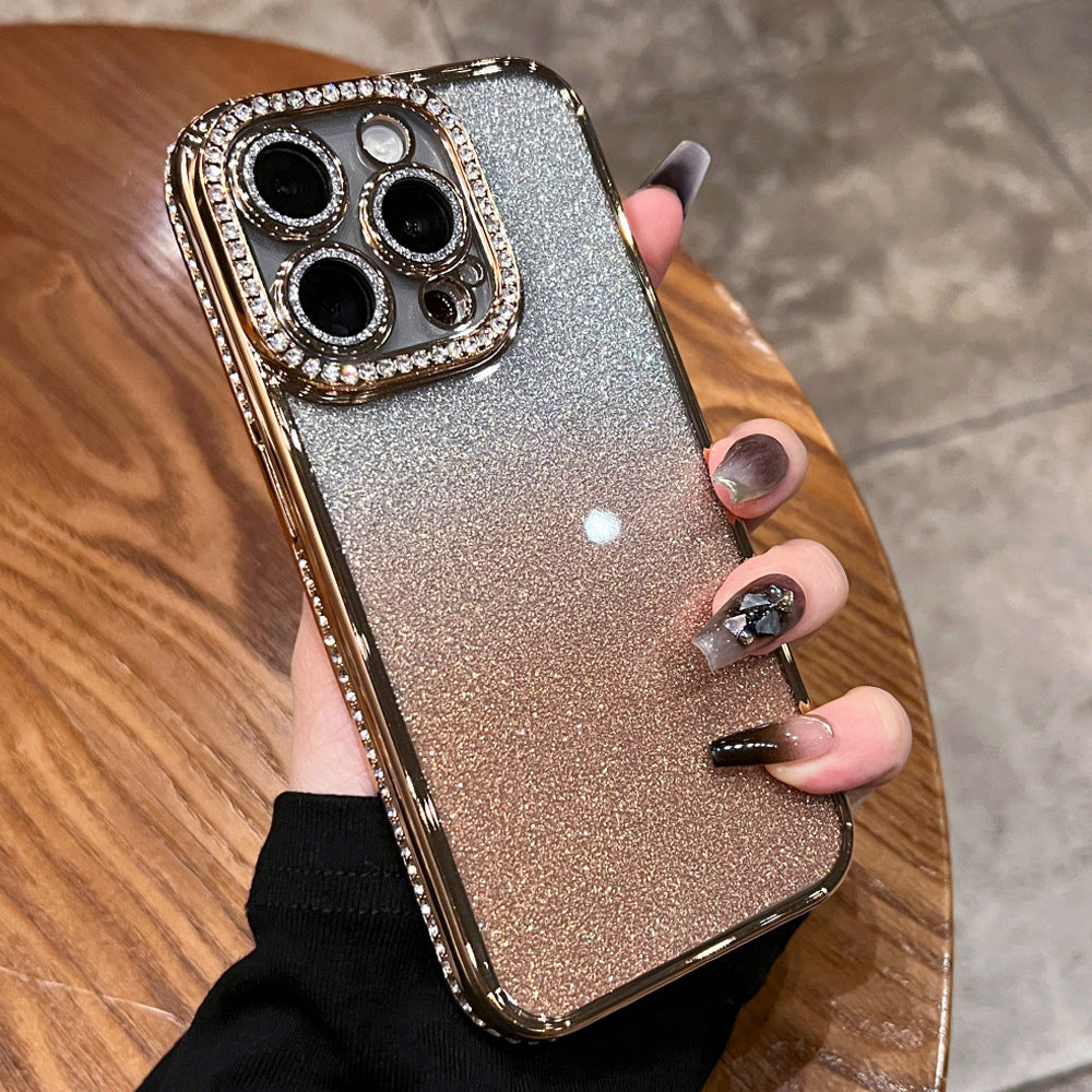 Suitable for apple 16promax electroplated glitter luxury rhinestone high-end mobile phone case iphone17 magnetic holder