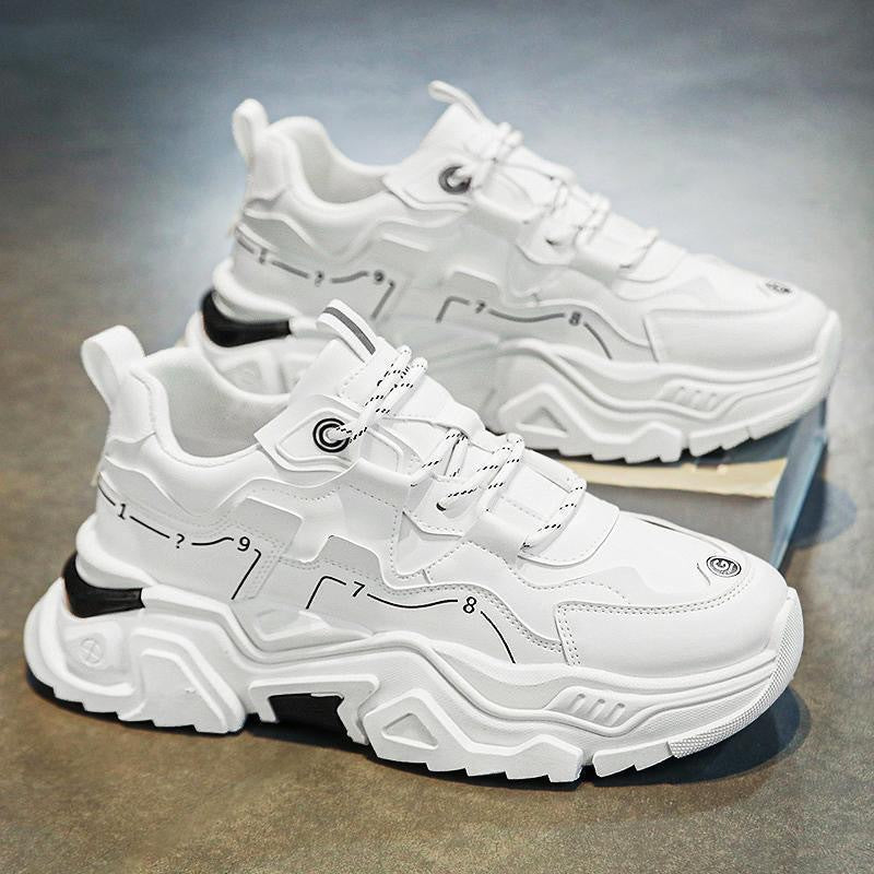 Men's winter 2025 new arrival: popular mid-top sneakers for middle school students - athletic, running, soft sole, height increasing, youth style, white, dad shoes, trendy footwear