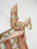 Amazon black high heel sandals with irregular gold buckle detail - party, open back, comfortable, minimalist women's sandals - 2026 collection