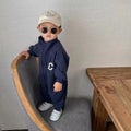 Newborn infant casual korean style long-sleeve zip-up romper - fashionable outfit for baby boys and girls, perfect for strolls and crawling