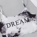 New women's tie-dye loungewear set for export: english "dream" print cami top and tie-dye shorts