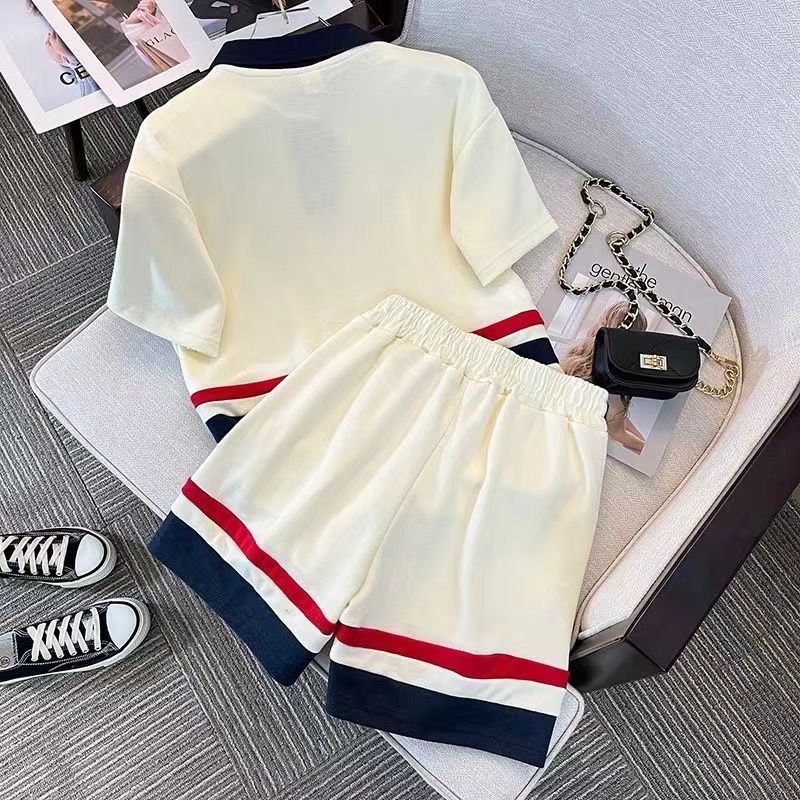 Girls' and boys' short-sleeve outfit set - summer  new collection: stylish and trendy kids' polo shirt and shorts two-piece set