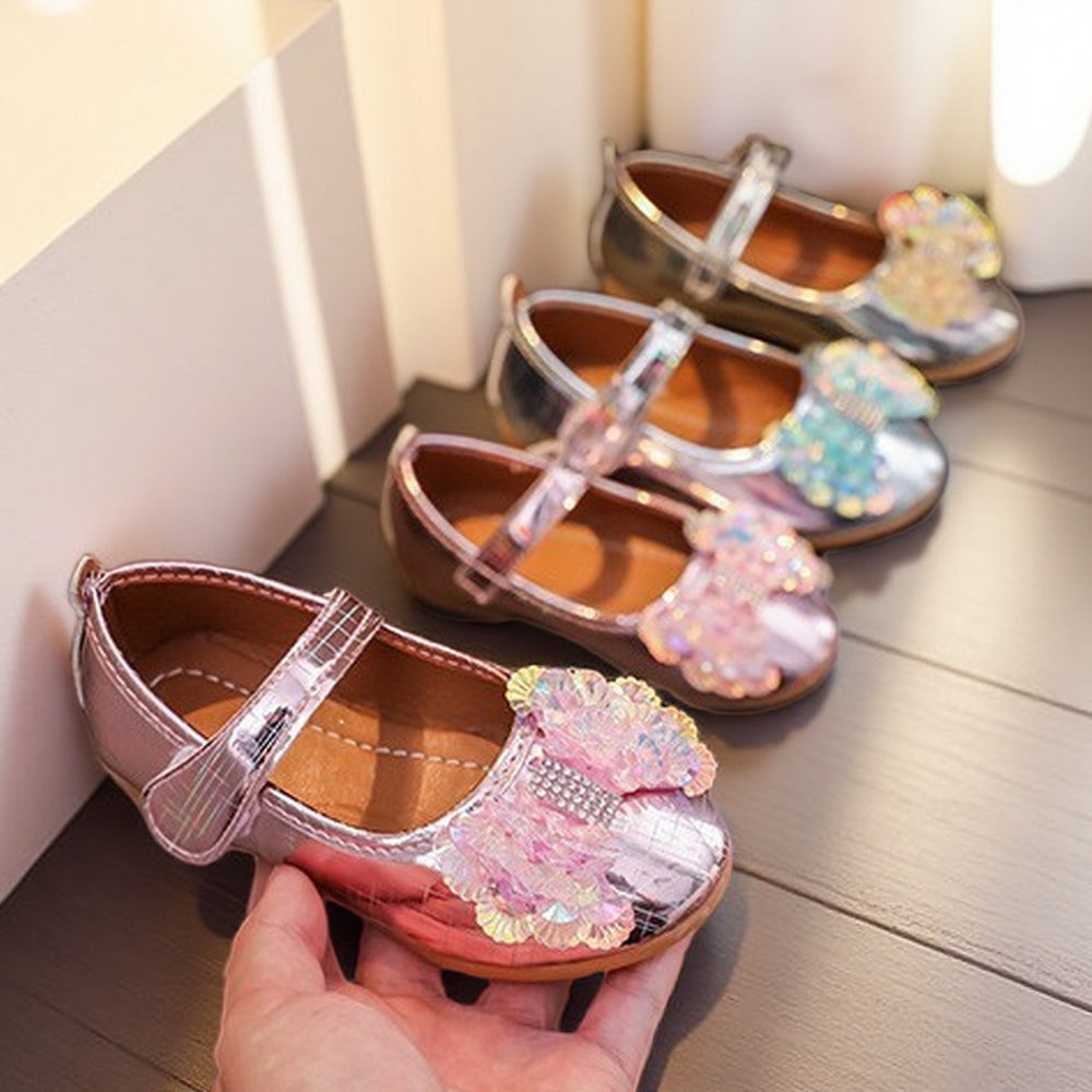 Girls'  spring new bowknot soft sole princess leather shoes for mid-to-large children - wholesale magic tape closure kids' shoes (direct from manufacturer)