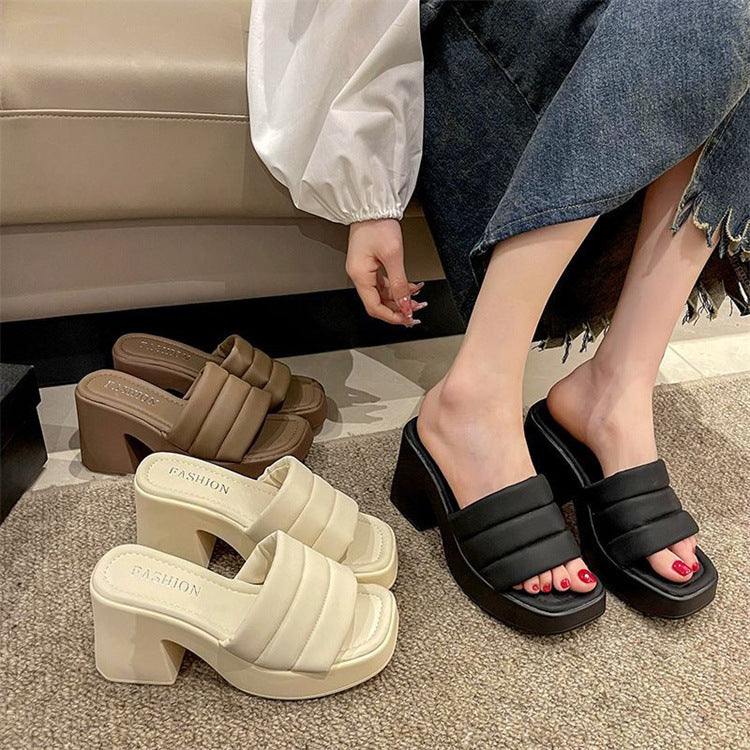 High-heeled slippers for women 2024 summernew arrival open toe thick heel waterproof platform thick soleoutwearplatform shoeseasiest for match one-line sandals