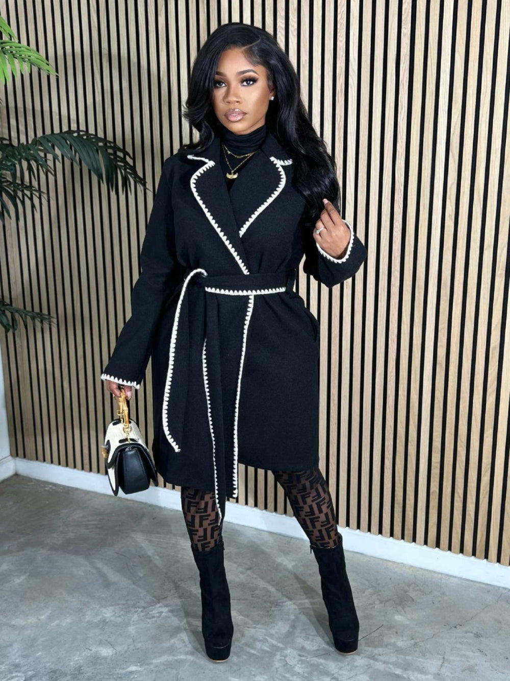 spring european women's wool blend long sleeve knit turn-down collar long coat loose trench coat outerwear