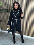 spring european women's wool blend long sleeve knit turn-down collar long coat loose trench coat outerwear