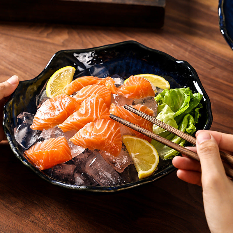 Salmon sashimi ice plate high-end ceramic seafood platter buffet plate sashimi plate japanese cuisine tableware