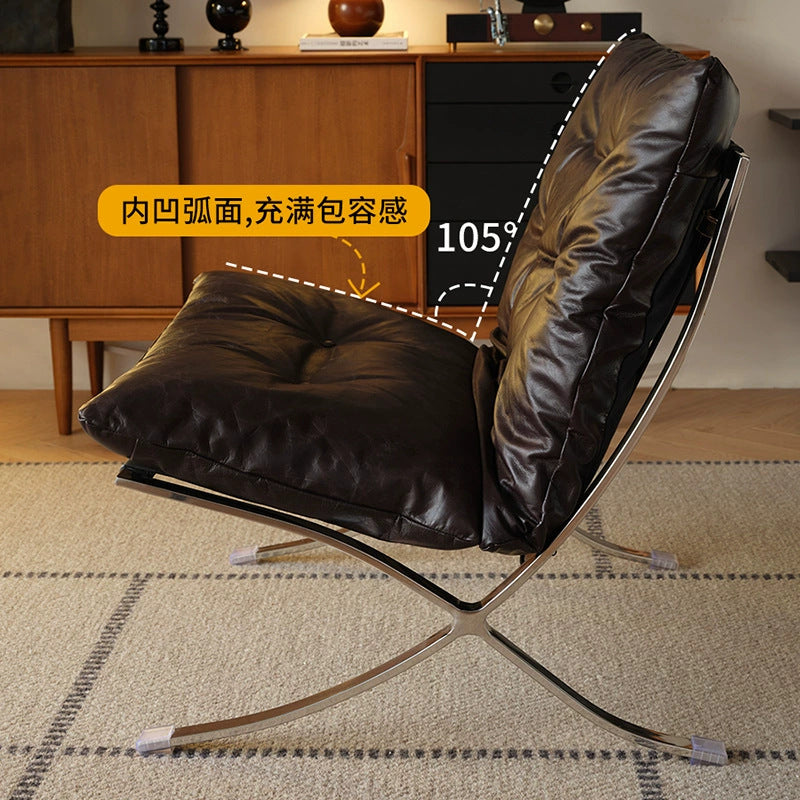 Designer living room casual chair medieval style genuine leather retro down single sofa chair oil wax first layer genuine leather