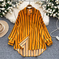 Long-sleeved striped shirt - women's autumn new arrivals, european & american style, casual, versatile, loose fit, slimming, mid-length, plus size, trendy blouse