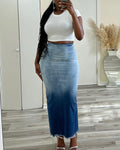 European and american cross-border women's fashion  summer new sexy denim skirt high-waisted gradient slit bodycon midi skirt