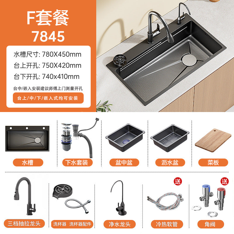 Nano gun gray sink large single slot kitchen 304 stainless steel handmade vegetable basin sink undercounter basin for home