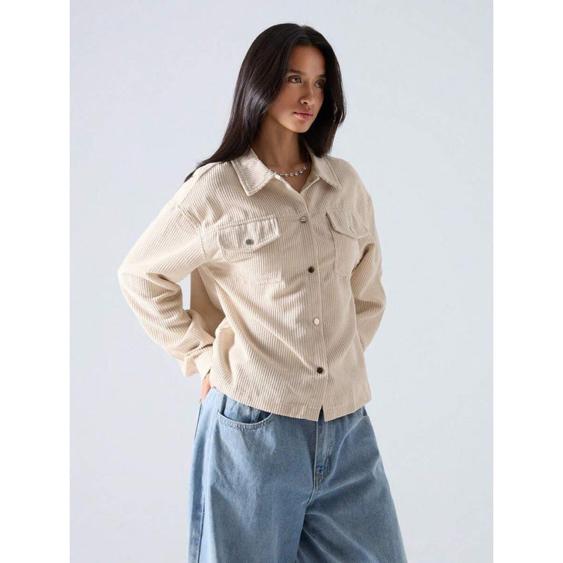 fashion  autumn new arrival casual retro lapel button loose corduroy jacket outwear
