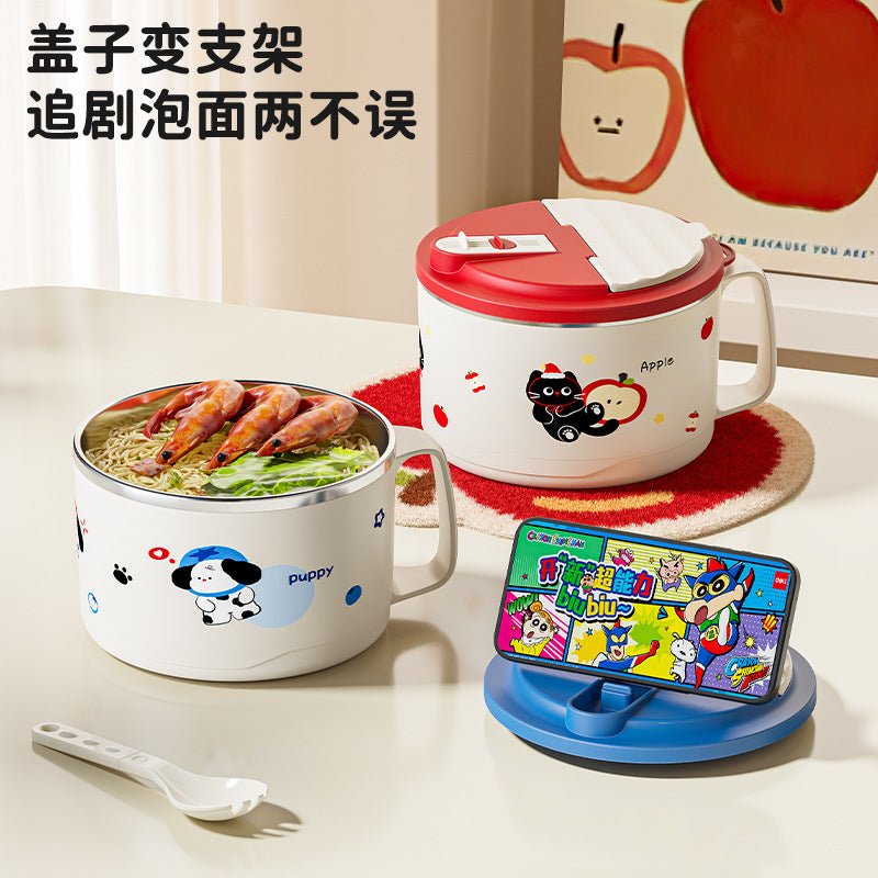 316 stainless steel instant noodle bowl with lid large capacity student dormitory dining bowl noodle bowl drainable lunch bowl