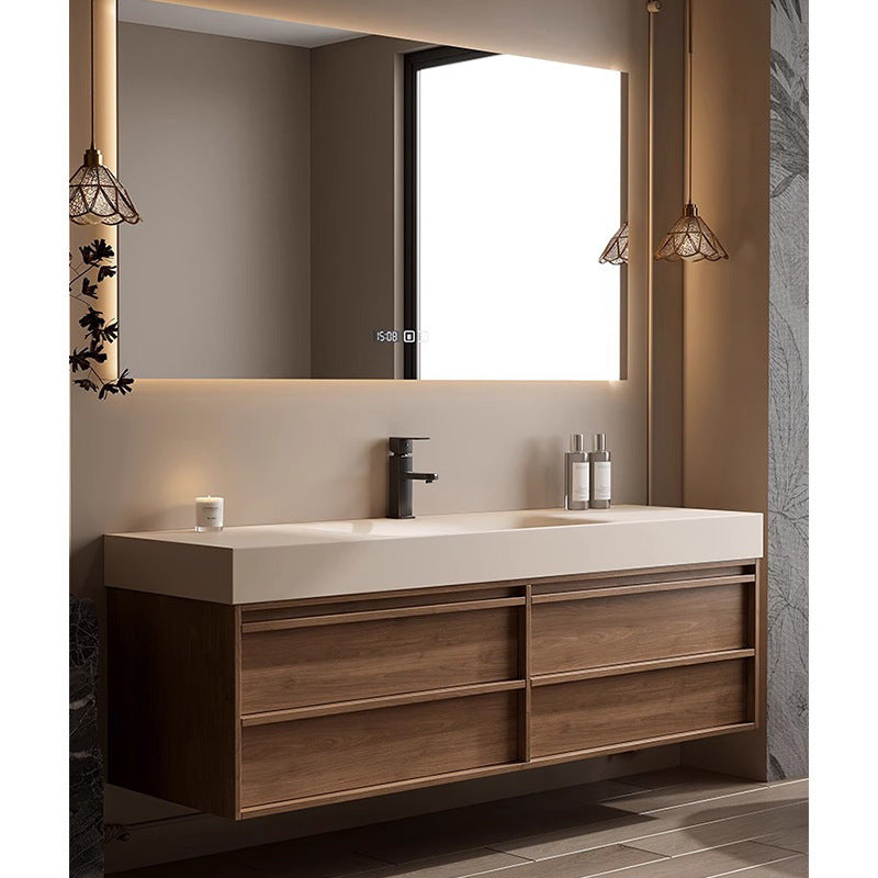 Retro medieval rock slab hot bending integrated basin bathroom cabinet combination solid wood bathroom washstand hand and face pool cabinet