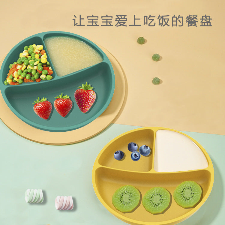 Kids dinner plate platinum silicone baby dinner plate infant suit complementary food compartment large suction cup smiley face maternal and infant products