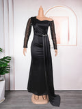 new european and american style plus size african women's bridesmaid dress  train evening gown