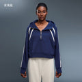 High collar half-zip hooded sweatshirt women's fleece-linedloosecontrast color sports topseasiest for matchcasualoutweard25159