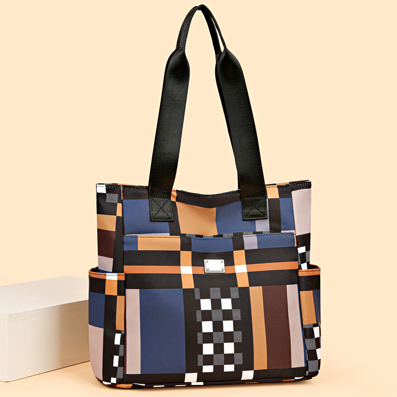2026 new women's bag large capacity shoulder bag fashionable tote bag color block oxford cloth tote bag mom bag