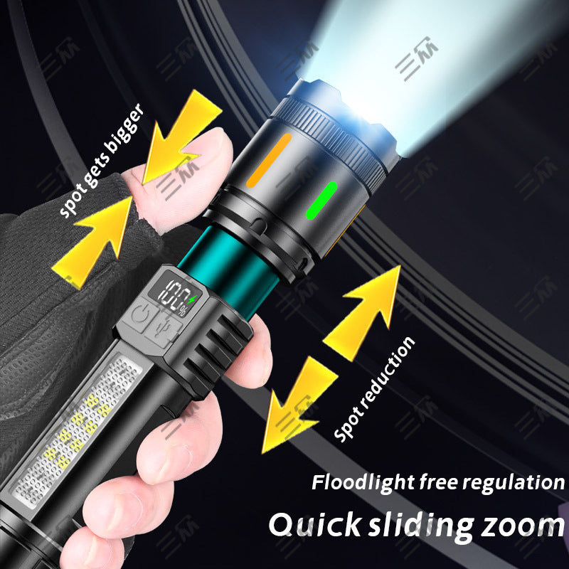 Cross-border new household charging telescopic zoom white laser mini flashlight cob red and blue warning outdoor flashlight