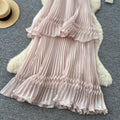 French halter sleeveless backless pleated dress women's summer k-stylehigh waist cake skirt fairy holiday style long skirt
