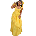 European and american cross-border women's fashion  summer new arrival: elegant yellow asymmetrical long bowknot camisole dress