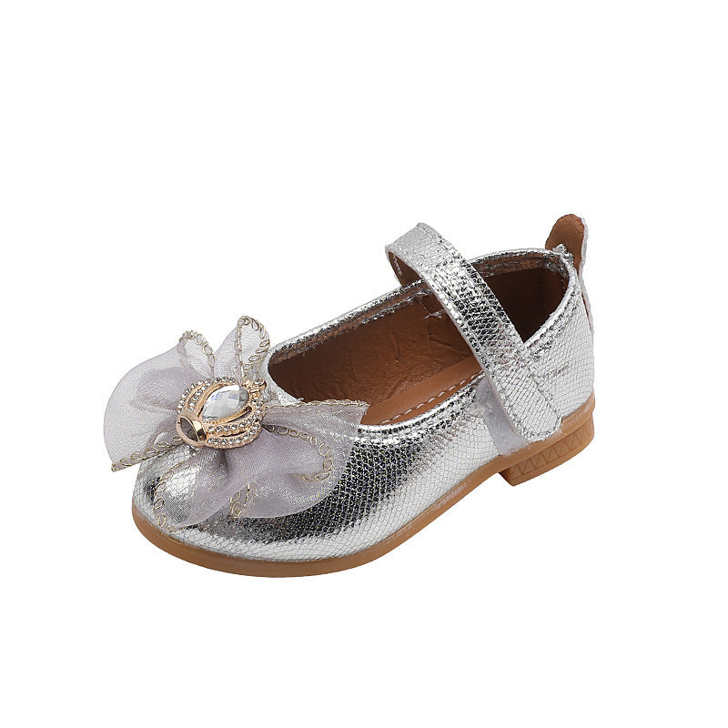 Girls' bow-tie princess shoes - new  summer collection - kids' leather shoes - crystal shoes - baby girls' single shoes