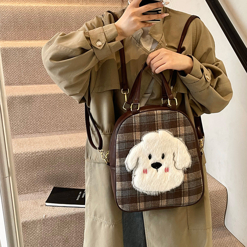 Casual large-capacity plaid bag women's 2025 new fashionable and cute cartoon commuter shoulder bag student tote bag