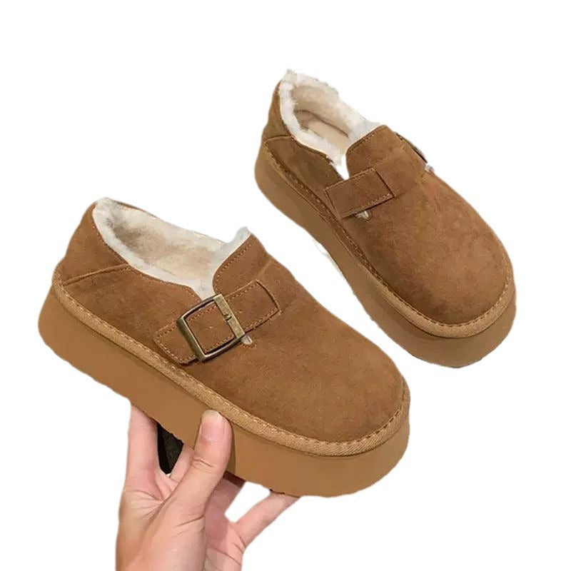 Snow boots women's winter 2024 new thick-soled Mao Mao one-pedal lazy bread women's shoes velvet Birkenstock cotton shoes