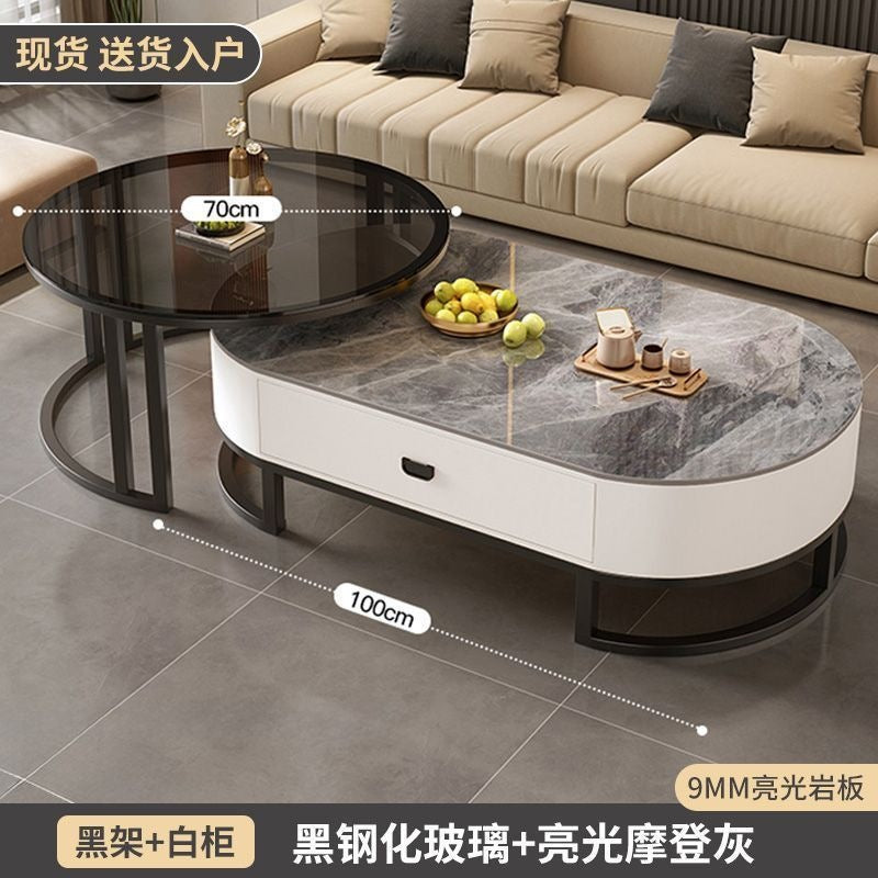 Rock slab coffee table living room for homeaccessible luxury modern tea table new arrival oval classy small apartment coffee table