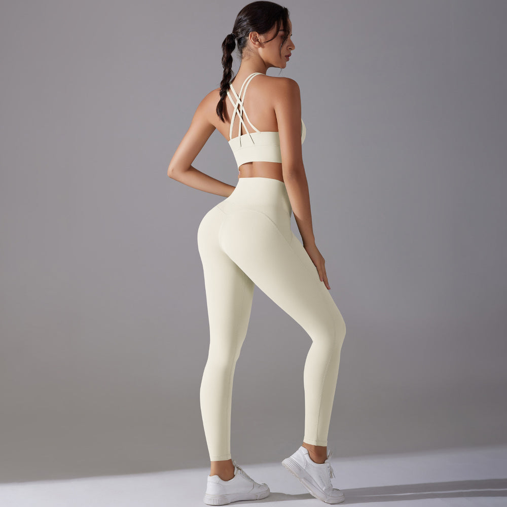 European and american nude feel tight yoga suit cross back quick-drying sportswear high waist hip lifting running fitness suit