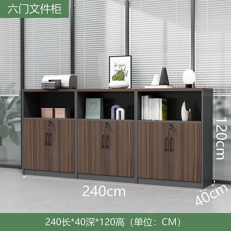 Office wooden filing cabinet - low profile, lockable, partitioned, document storage, open storage