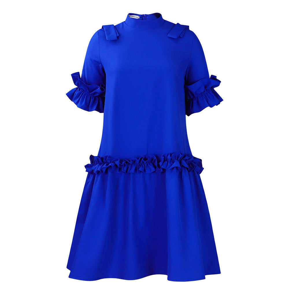 D503 european and american style women's summer  new fashion solid color ruffle trim a-line dress - export quality african dress