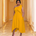 D3058m european and american women's clothing cross-border   one-shoulder big swing asymmetrical fashion dress cross-border dress