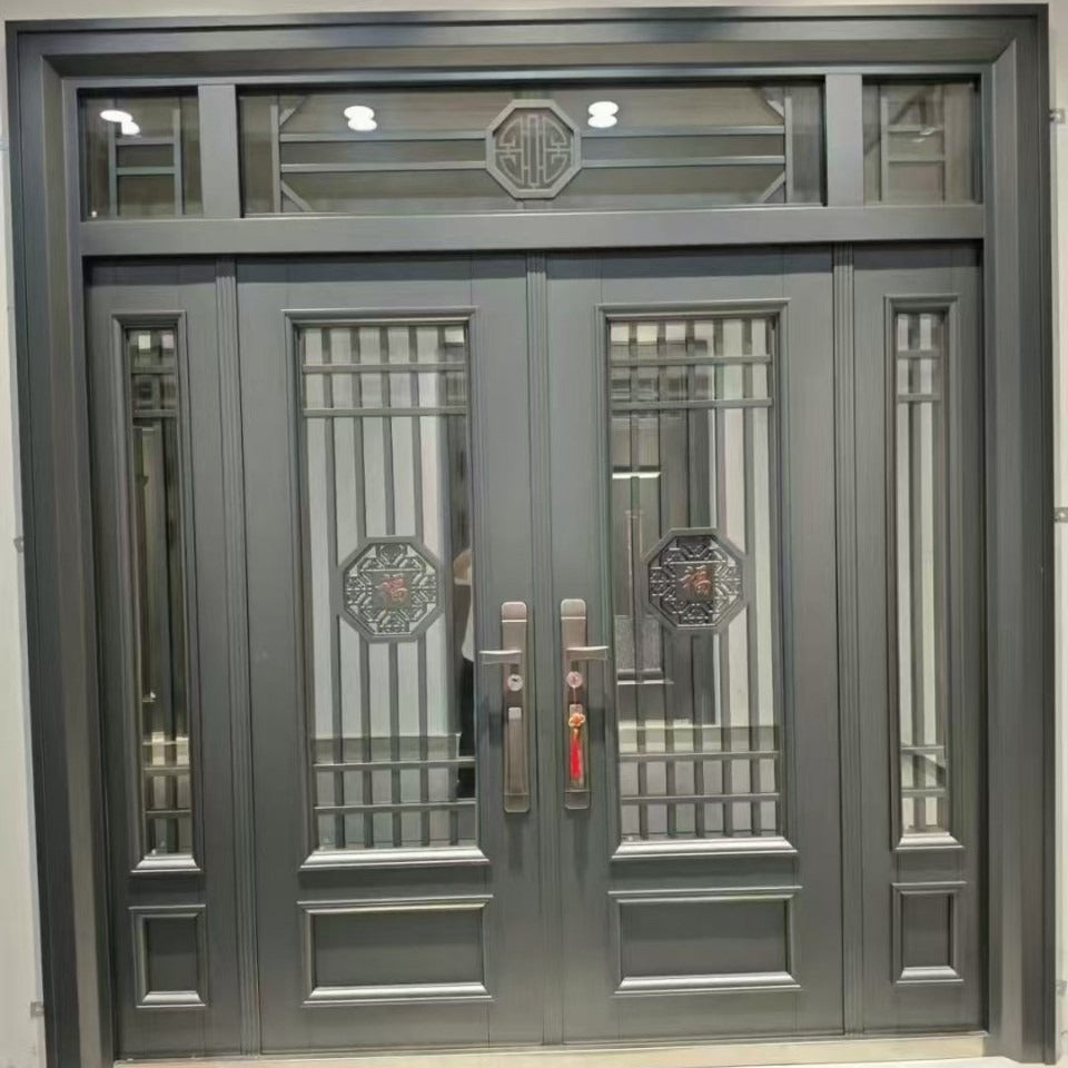 Zinc alloy glass panel door - stylish, bright, ideal for villas, country homes, and self-built houses - unbeatable value!