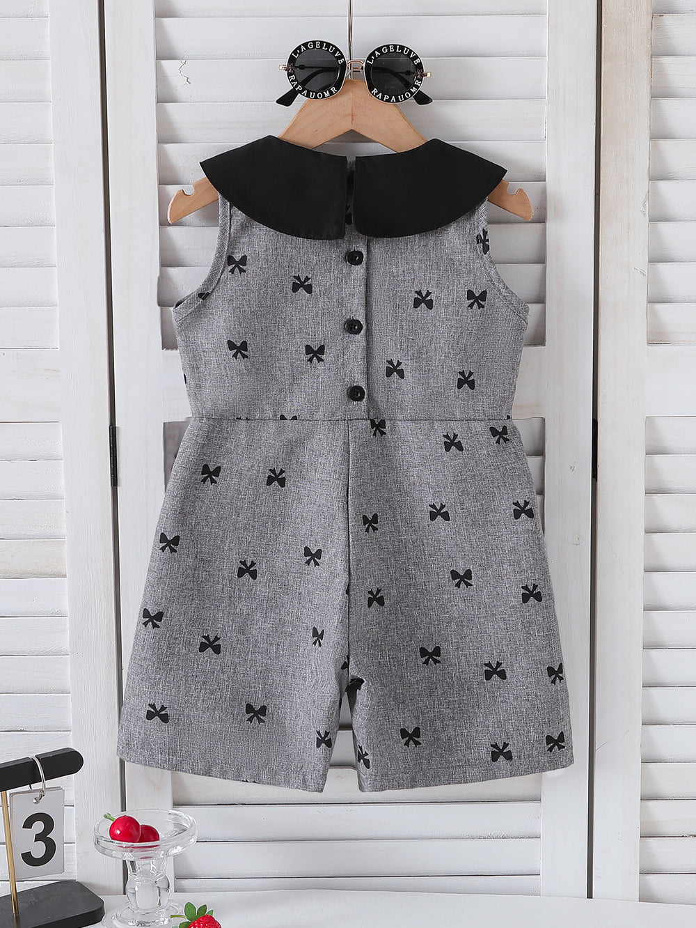 spring/summer new arrival: cross-border girls' preppy bowknot print romper