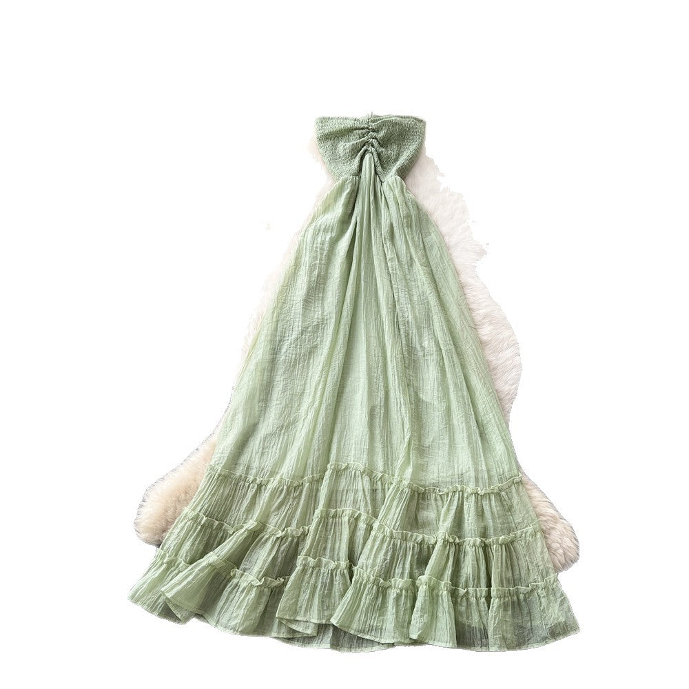 Vacation style haltersense of designdressfemalesummerpinkhigh waista-line long skirtatmosphereelegant skirt