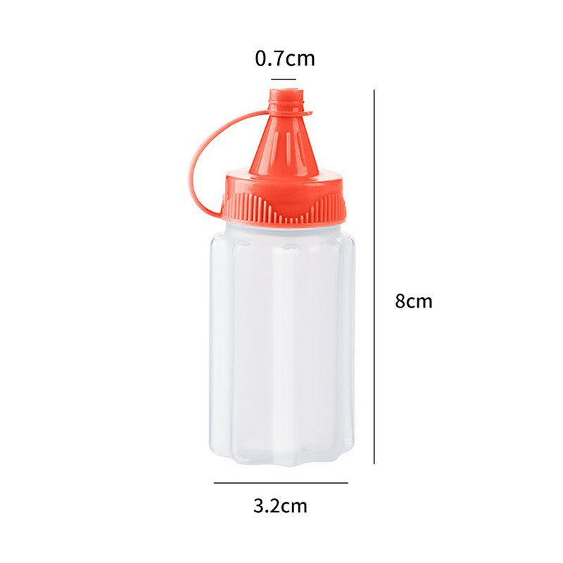 Four-piece seasoning set: transparent sauce dispenser bottles for outdoor bbq, kitchen spice jars, and condiment containers