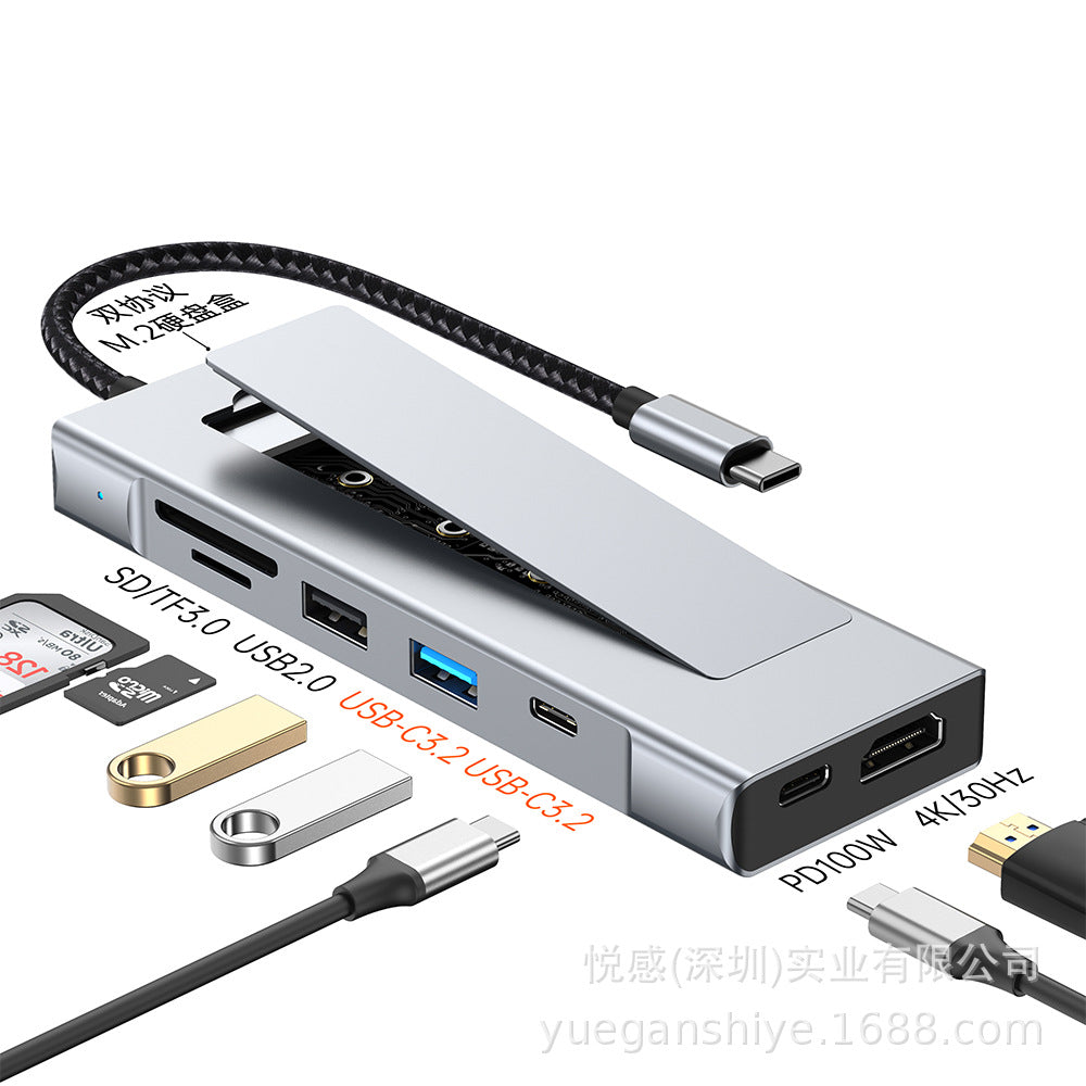 m.2 hard drive enclosure docking station type-c hub3.2 with solid state drive enclosure 10g multi-port docking station